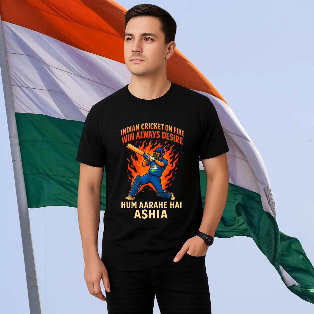 Indian Cricket On Fire Unisex Classic Crew T-Shirt