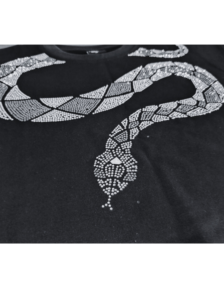 BLACK PARTY WEAR COBRA OVERSIZED T-SHIRT