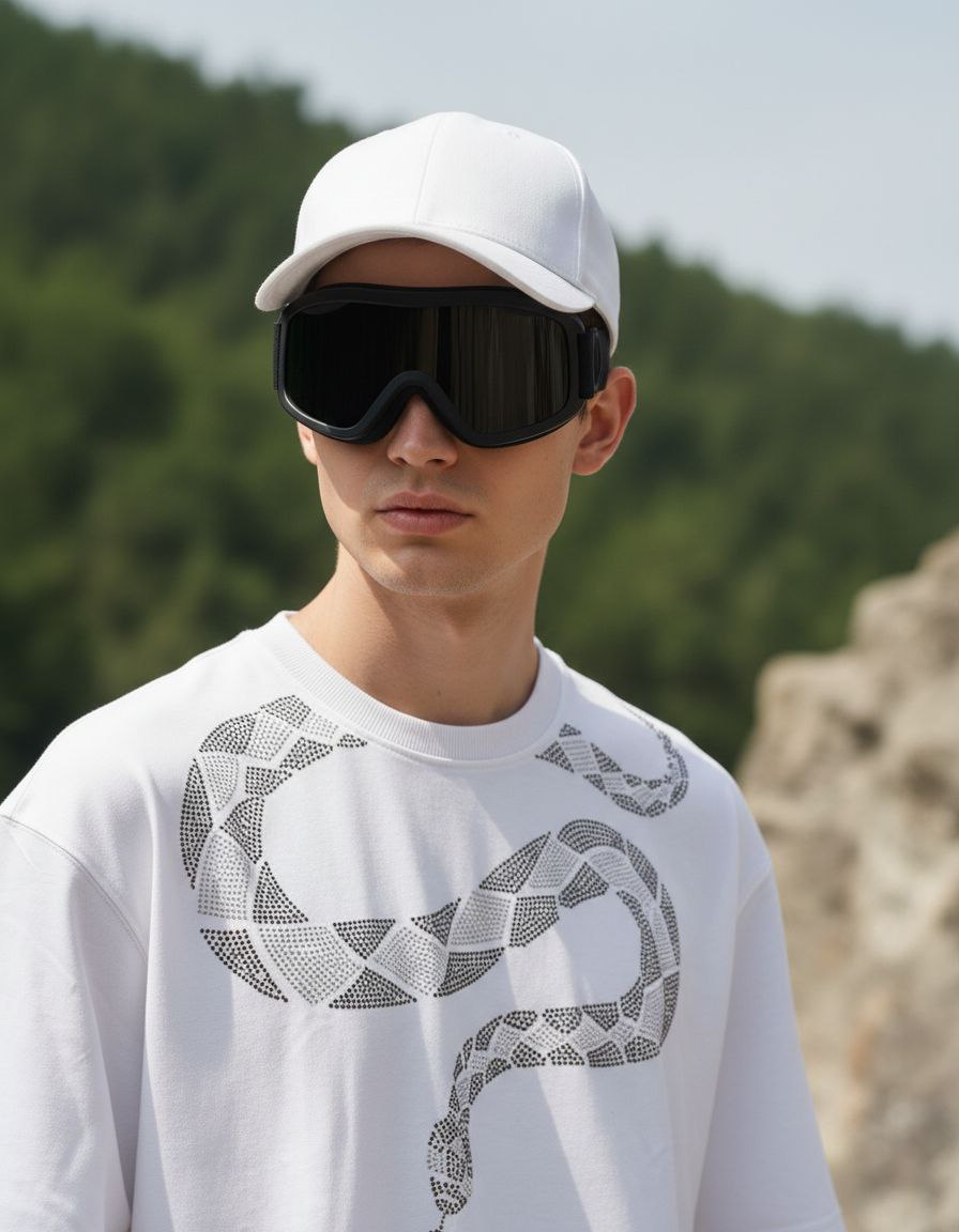 WHITE PARTY WEAR COBRA OVERSIZED T-SHIRT