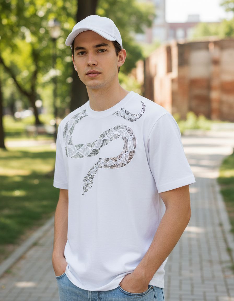 WHITE PARTY WEAR COBRA OVERSIZED T-SHIRT