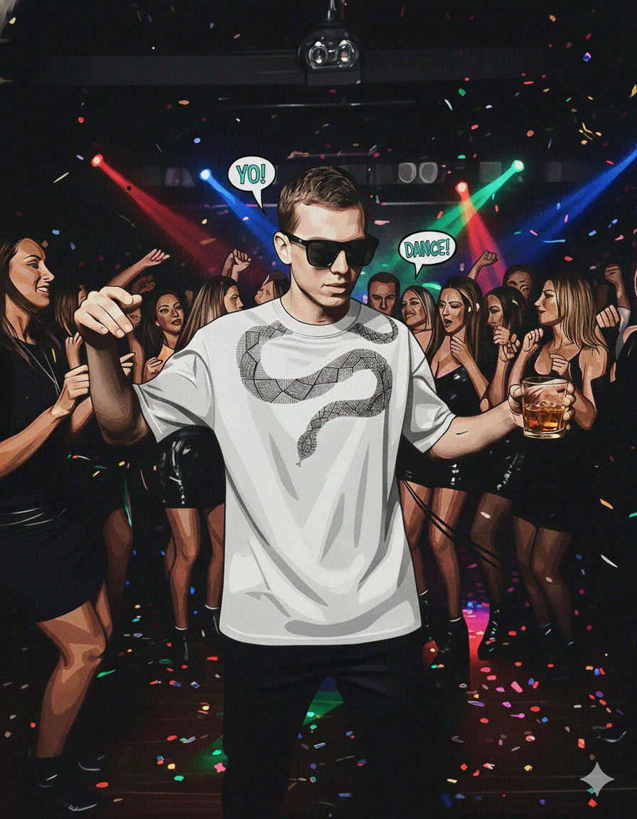 WHITE PARTY WEAR COBRA OVERSIZED T-SHIRT