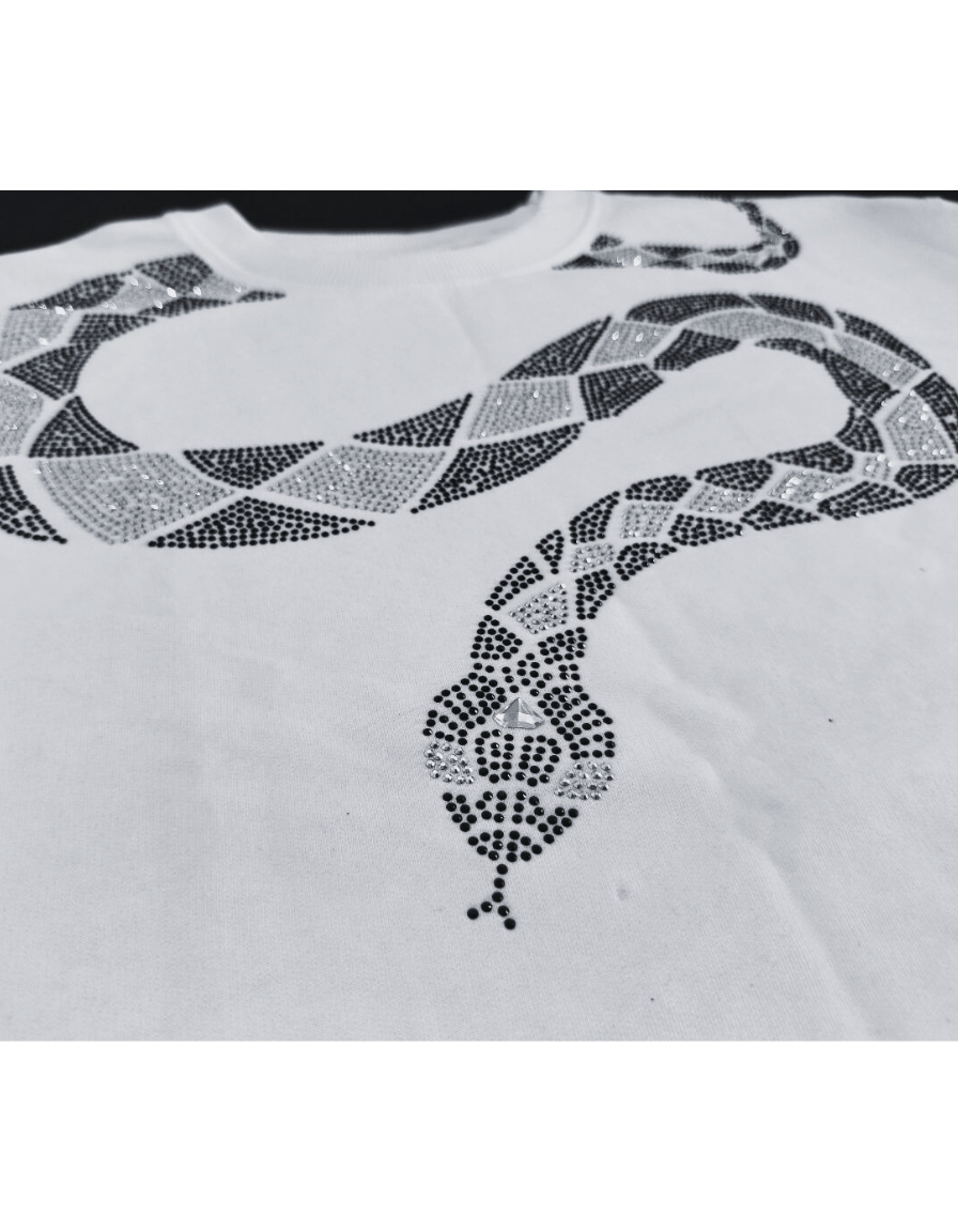 WHITE PARTY WEAR COBRA OVERSIZED T-SHIRT